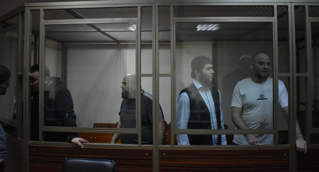 Ильсур Имангазиев, Увейс Ниматулаев, Хасан Китиев и Георгий Юсупов (слева направо) в зале суда. Фото Константина Волгина для "Кавказского узла"