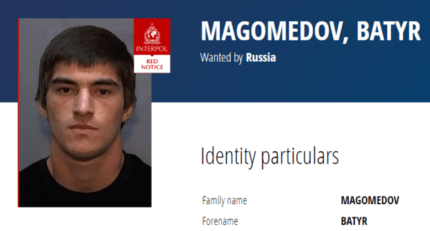 Батыр Магомедов в картотеке на сайте Интерпола. Скриншот с сайта https://www.interpol.int/How-we-work/Notices/View-Red-Notices#2020-60566