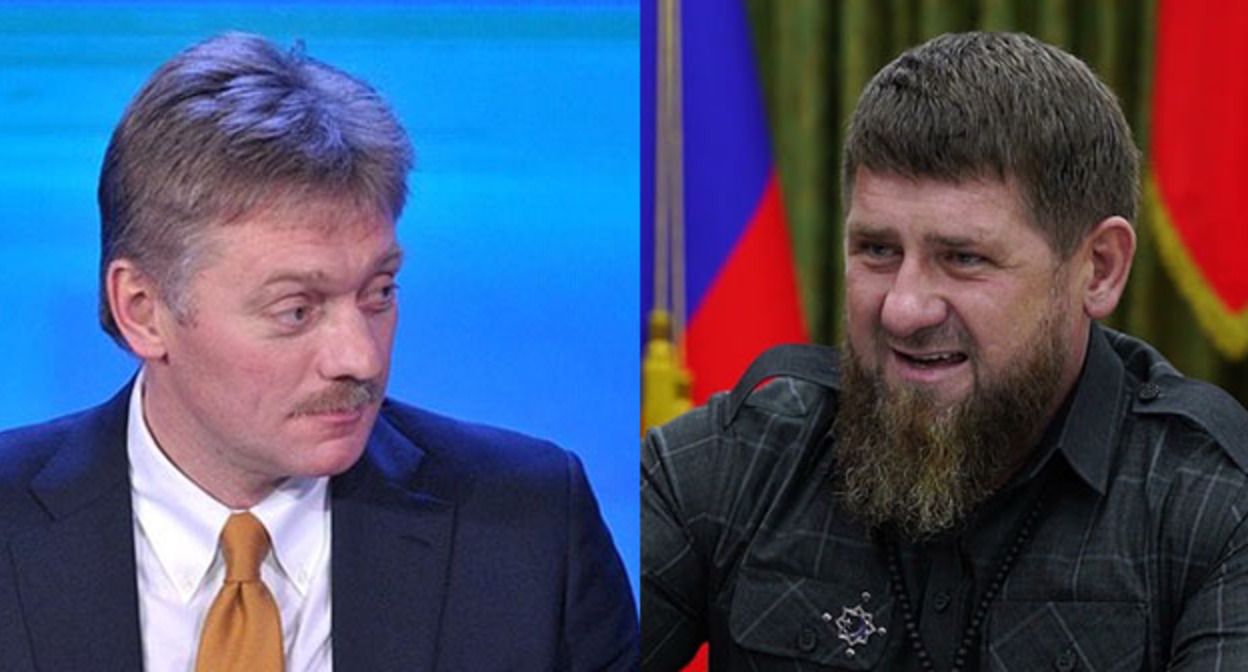 Дмитрий Песков (слева) и Рамзан Кадыров. Коллаж "Кавказского узла". Фото: http://www.kremlin.ru Скриншот видео https://www.youtube.com/watch?v=Qmsph0ObD20 Дмитрий Песков (слева) и Рамзан Кадыров. Коллаж "Кавказского узла". Фото: http://www.kremlin.ru Скриншот видео https://www.youtube.com/watch?v=Qmsph0ObD20