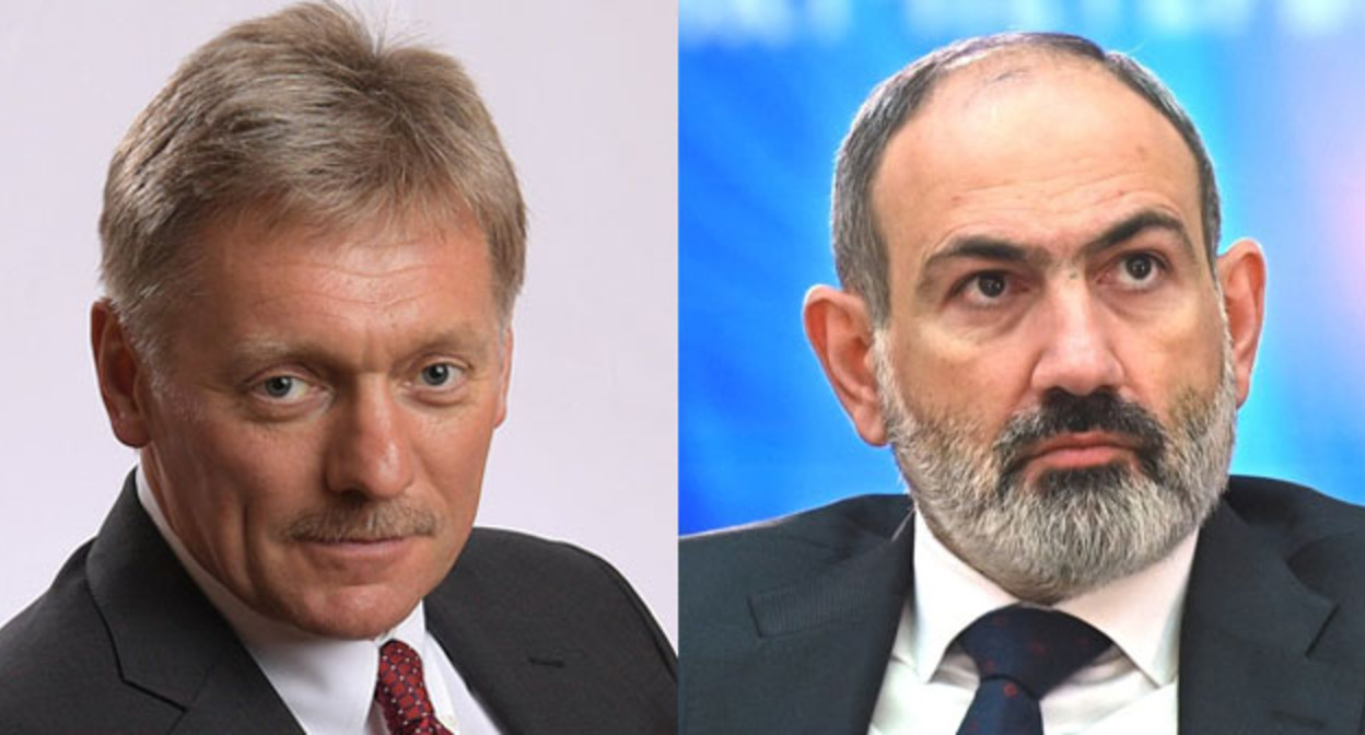 Дмитрий Песков (слева) и Никол Пашинян. Коллаж "Кавказского узла". Фото: Kremlin.ru пресс-служба Президента РФ