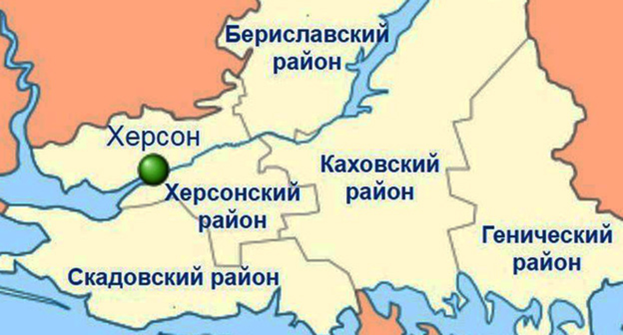 Херсонскую область разделяет река Днепр, на левый берег которой Шойгу приказал отвести войска. Скриншот фрагмента карты. Источник: topcor.ru Херсонскую область разделяет река Днепр, на левый берег которой Шойгу приказал отвести войска. Скриншот фрагмента карты. Источник: topcor.ru