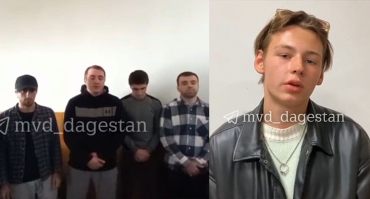 Кадры видео с извинениями бригадира съемочной группы (справа) и актеров массовки за шуточное видеообращение от имени вооруженных членов сельского джамаата. Коллаж "Кавказского узла" Скриншот видео https://t.me/mvd_dagestan/2211 https://t.me/mvd_dagestan/2212 Кадры видео с извинениями бригадира съемочной группы (справа) и актеров массовки за шуточное видеообращение от имени вооруженных членов сельского джамаата. Коллаж "Кавказского узла" Скриншот видео https://t.me/mvd_dagestan/2211 https://t.me/mvd_dagestan/2212