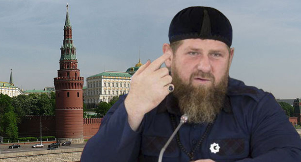 Рамзан Кадыров на фоне Кремля. Коллаж "Кавказского узла". Фото: https://www.grozny-inform.ru/ Минеева Ю. (Julmin). https://upload.wikimedia.org Рамзан Кадыров на фоне Кремля. Коллаж "Кавказского узла". Фото: https://www.grozny-inform.ru/ Минеева Ю. (Julmin). https://upload.wikimedia.org