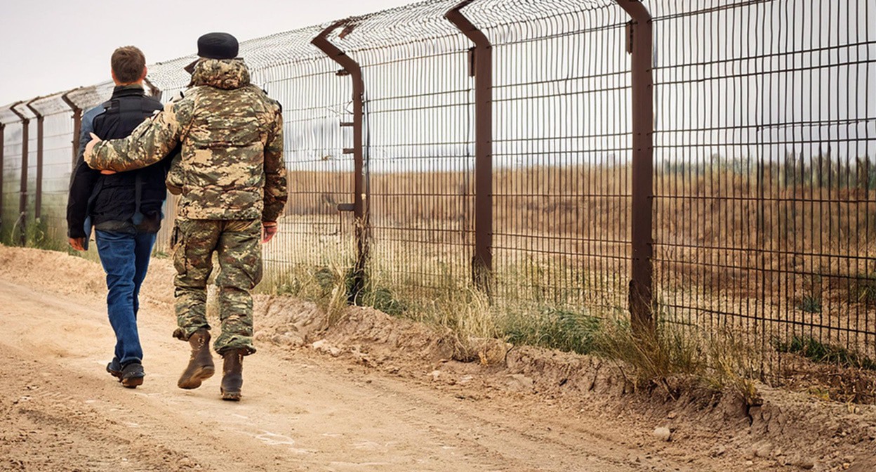 Задержание на границе. Иллюстрация создана «Кавказским узлом» с помощью ИИ в программе Photoshop 