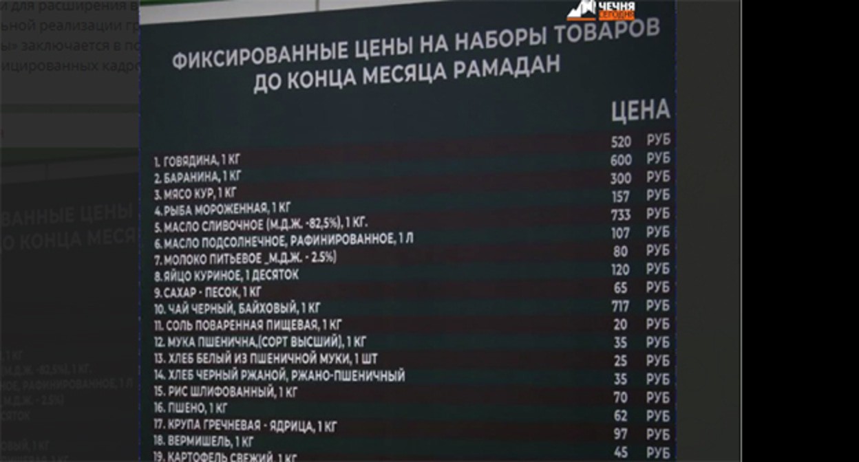 Щиты с фиксированными ценами перед Ураза-байрамом установлены в Грозном. 28 марта 2025 г. Фото: https://chechnyatoday.com/news/384066