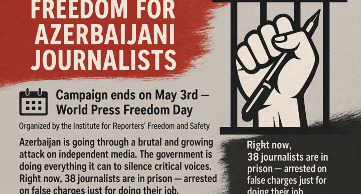 Баннер кампании на сайте GoFundMe. https://www.gofundme.com/f/freedom-for-azerbaijani-journalists?attribution_id=sl:e20306fc-12ee-4de7-84ab-5373228518f1&lang=en_US&utm_campaign=fp_sharesheet&utm_medium=customer&utm_source=copy_link