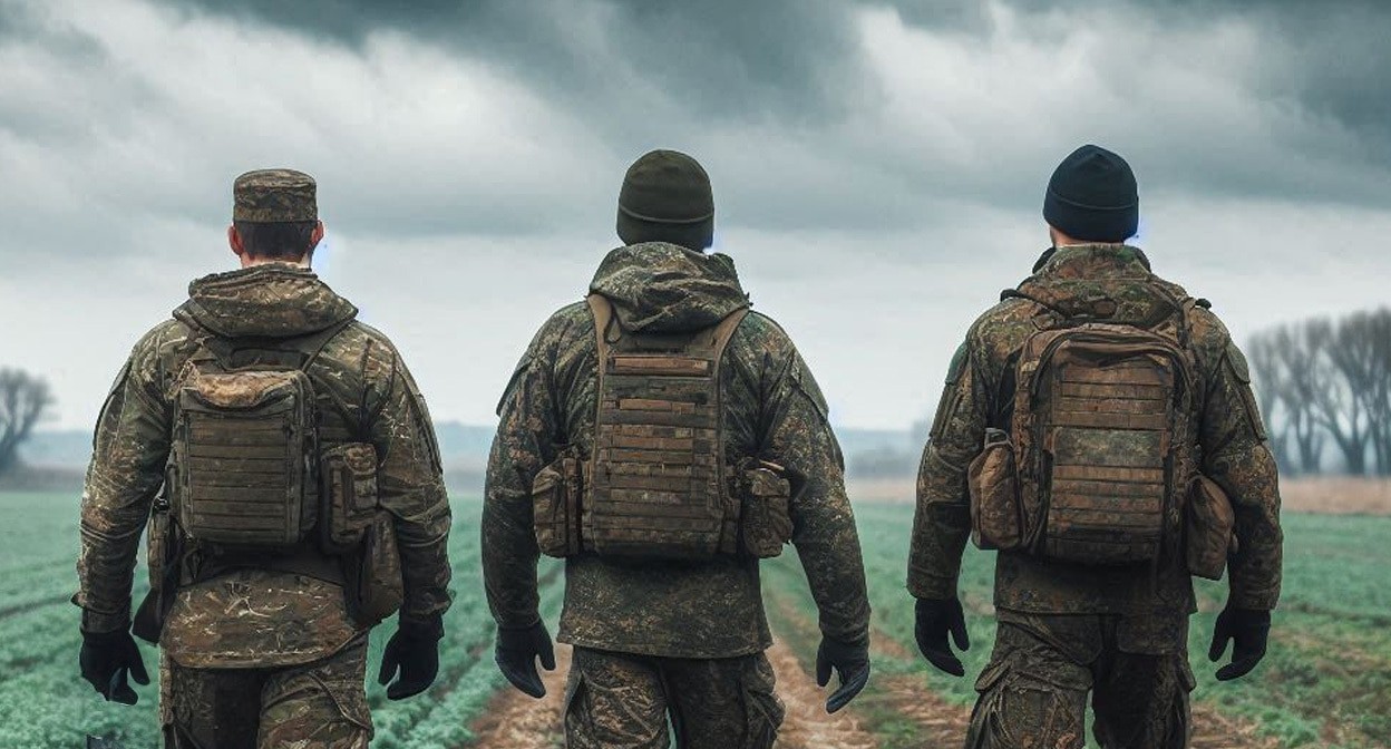 Военные на СВО. Иллюстрация создана "Кавказским узлом" с помощью ИИ в программе Copilot