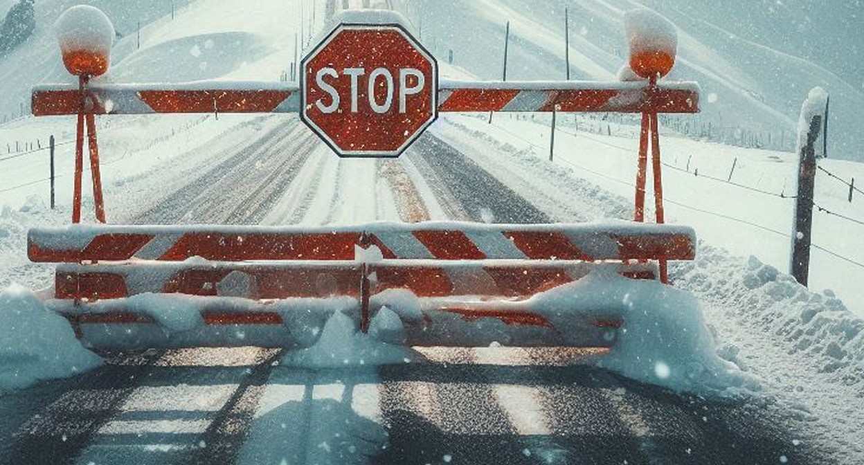 Перекрытая дорога. Иллюстрация создана «Кавказским узлом» с помощью ИИ в программе Copilot