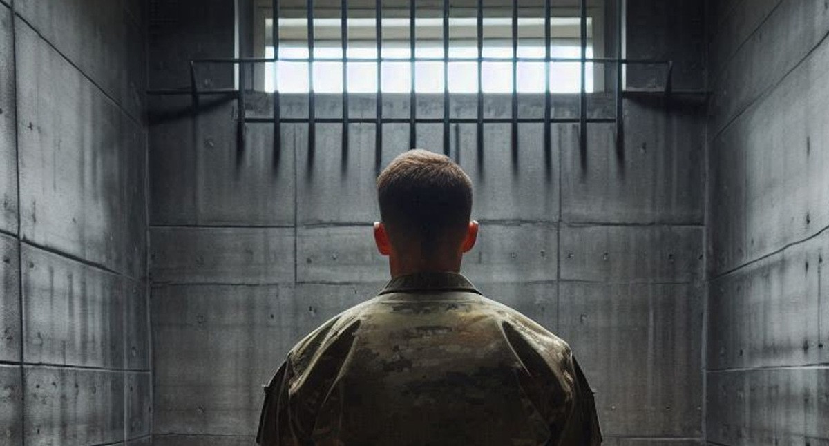 Военный в ожидании суда. Иллюстрация создана «Кавказским узлом» с помощью ИИ в программе Copilot


