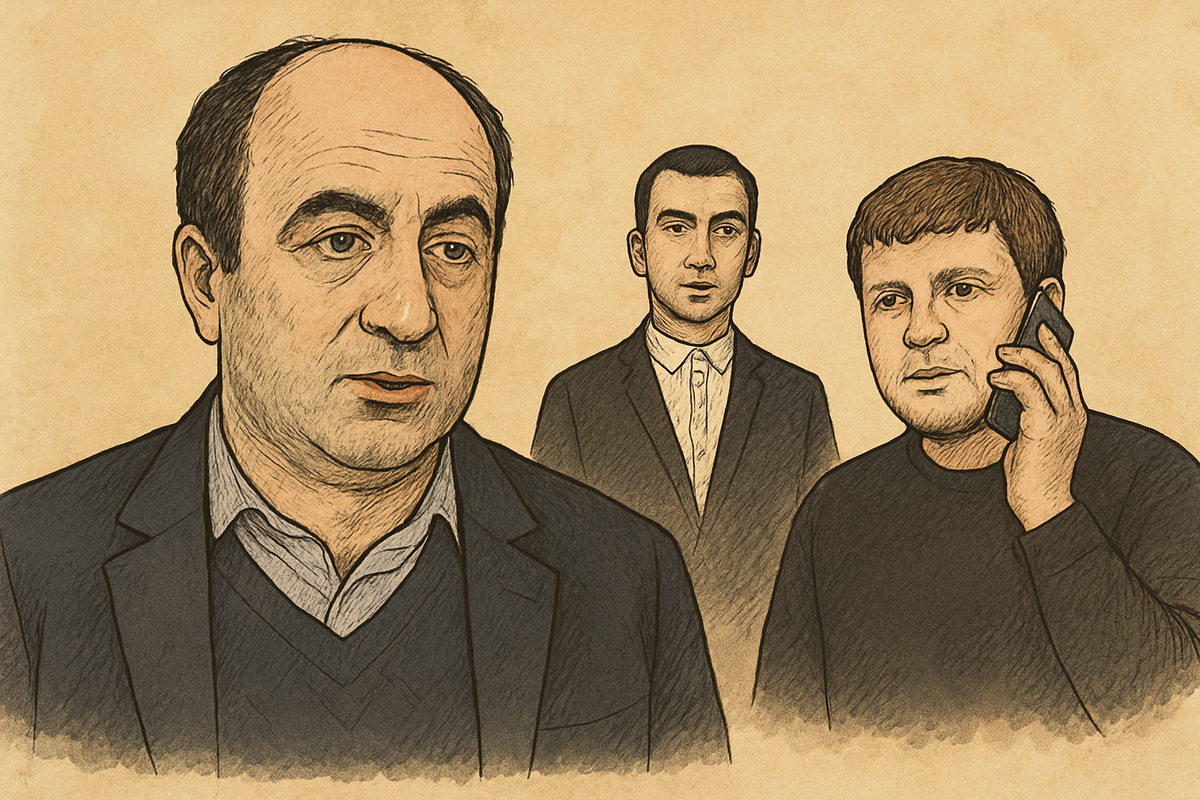 Уча Нануашвили, пранкеры Владимир Кузнецов и Алексей Столяров. Иллюстрация создана "Кавказским узлом" с помощью ИИ в программе Copilot