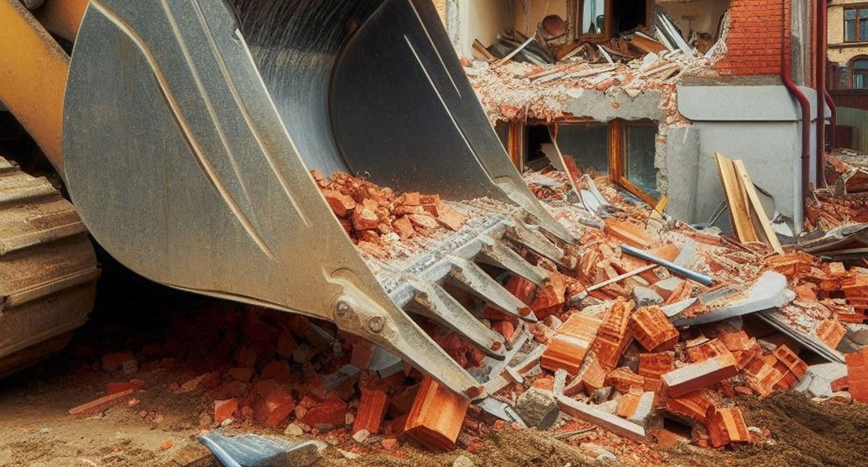 Снос дома. Иллюстрация создана "Кавказским узлом" с помощью ИИ в программе Copilot