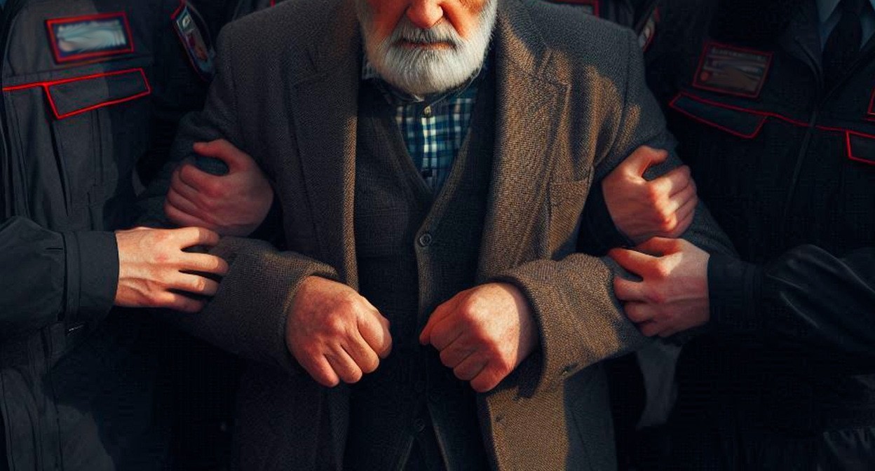 Задержание верующего. Иллюстрация создана «Кавказским узлом» с помощью ИИ в программе Photoshop