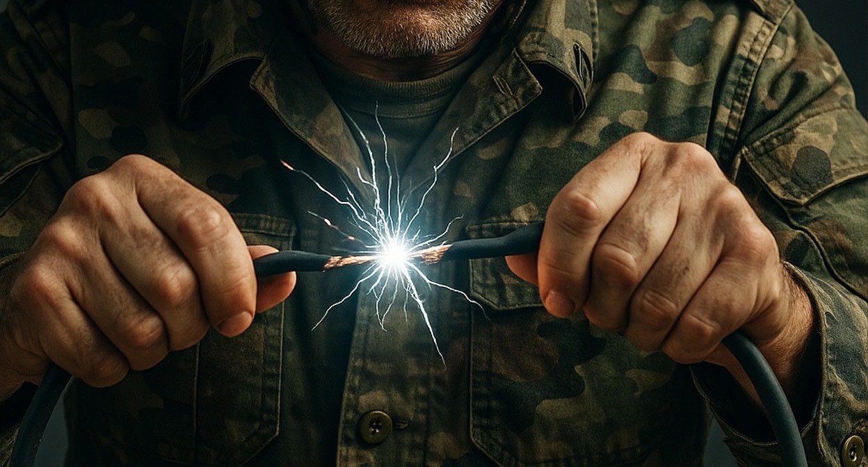 Военный с проводом. Иллюстрация создана "Кавказским узлом" с помощью ИИ в программе Copilot