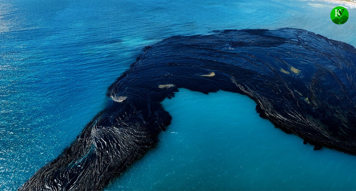 Пятно мазута в море. Иллюстрация создана «Кавказским узлом» с помощью ИИ в программе Photoshop