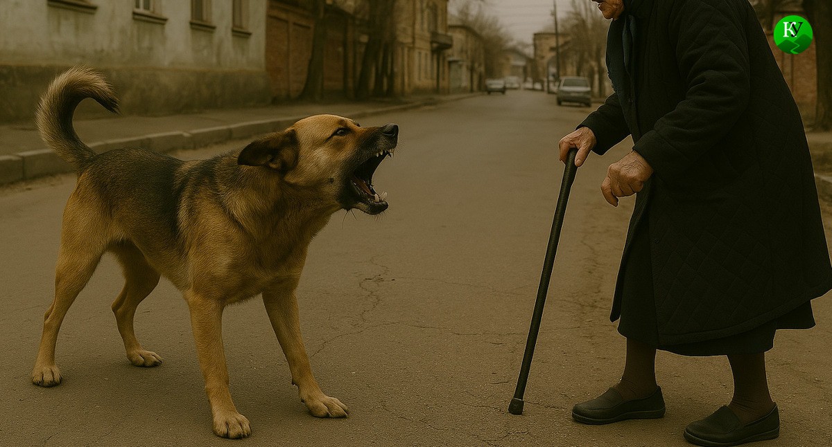 Собака лает на пенсионерку. Иллюстрация создана "Кавказским узлом" с помощью ИИ в программе Copilot