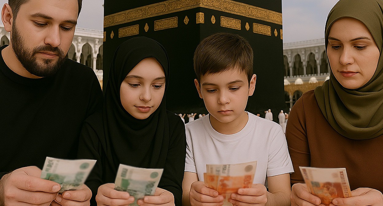 Семья считает деньги. Иллюстрация создана «Кавказским узлом» с помощью ИИ в программе Copilot