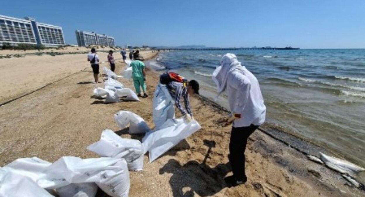 Работы по очистке пляжей в Анапе. Фото из телеграм-канала оперштаба Кубани.