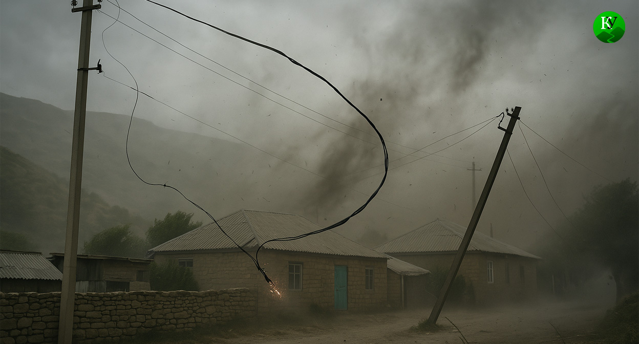 Ветер оборвал линию электропередачи. Иллюстрация создана "Кавказским узлом" с помощью ИИ в программе Copilot