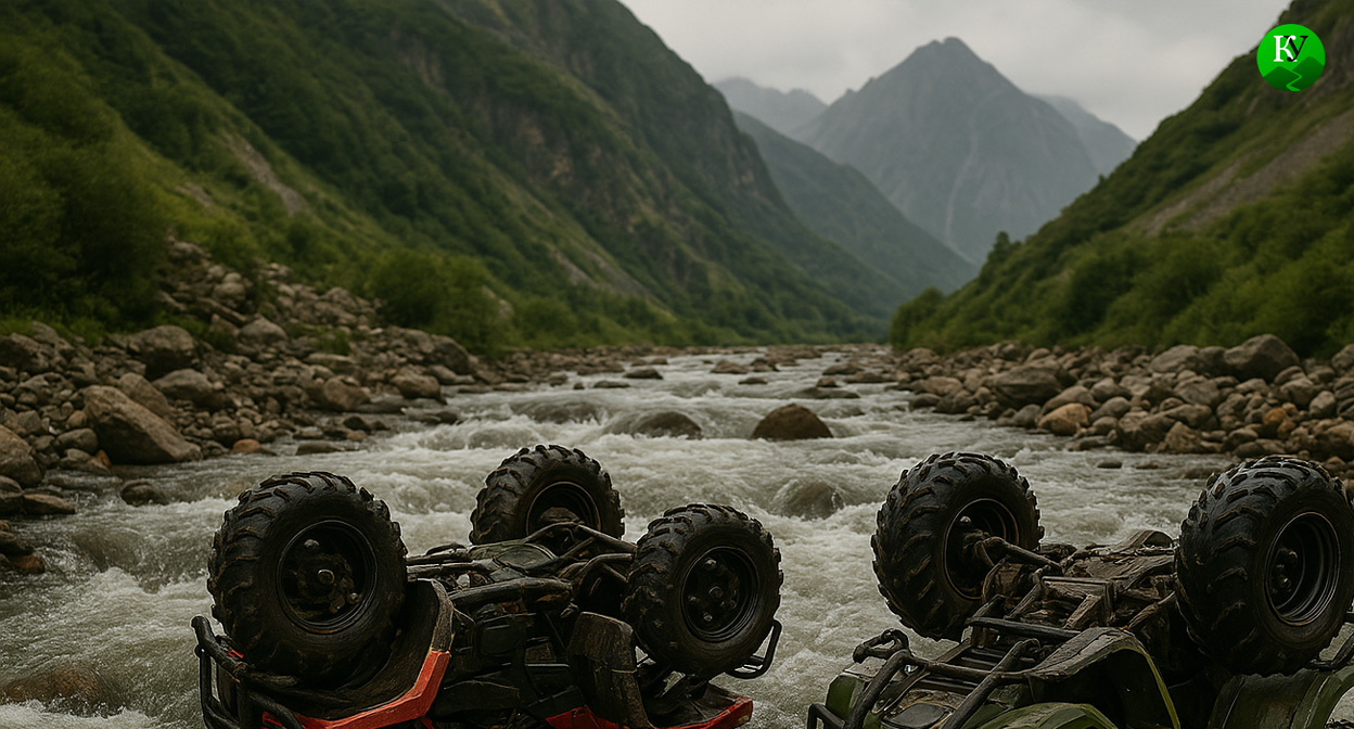 Квадроциклы в реке. Иллюстрация создана «Кавказским узлом» с помощью ИИ в программе Copilot