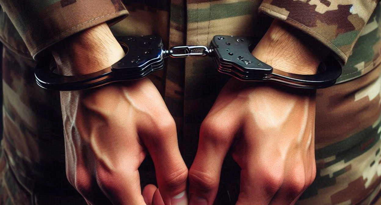 Военный в наручниках. Иллюстрация создана "Кавказским узлом" с помощью ИИ в программе Copilot