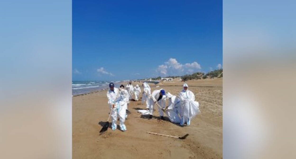 Работы по очистке береговой линии в поселке Джемете. Фото из телеграм-канала оперштаба Кубани.