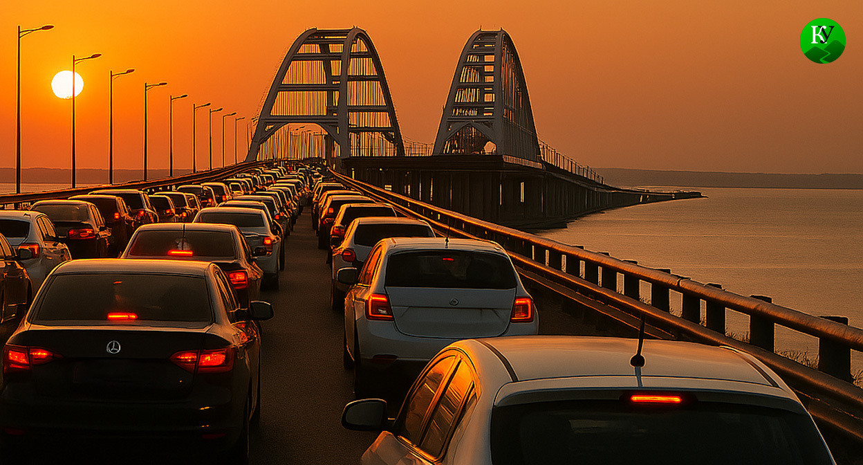Пробка перед мостом. Иллюстрация создана "Кавказским узлом" с помощью ИИ в программе Copilot