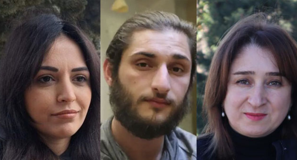 Айтадж Тапдыг, ​​Нурлан Гахраманлы и Айнур Эльгюнеш (слева направо). Коллаж "Кавказского узла". Фото: Фатима Мовламлы https://jam-news.net/ru, https://www.facebook.com/photo.php принадлежит компании Meta деятельность которой запрещена в России