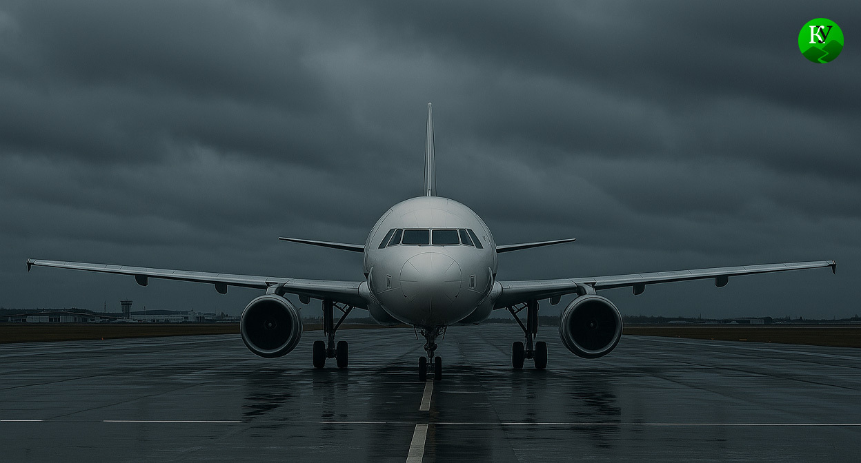 Самолет стоит в аэропорту. Иллюстрация создана «Кавказским узлом» с помощью ИИ в программе Copilot