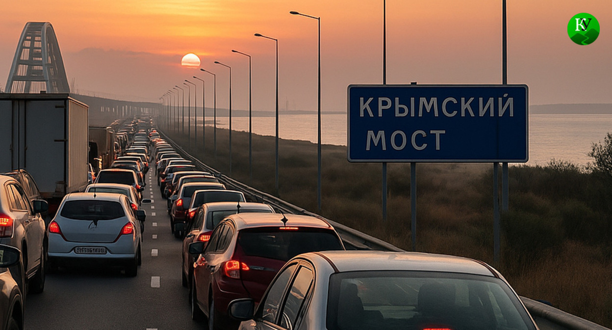 Пробка на въезде на мост. Иллюстрация создана "Кавказским узлом" с помощью ИИ в программе Copilot