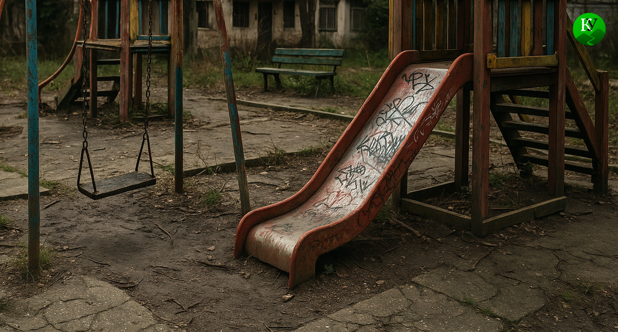 Детская площадка, требующая ремонта. Иллюстрация создана "Кавказским узлом" с помощью ИИ в программе Copilot