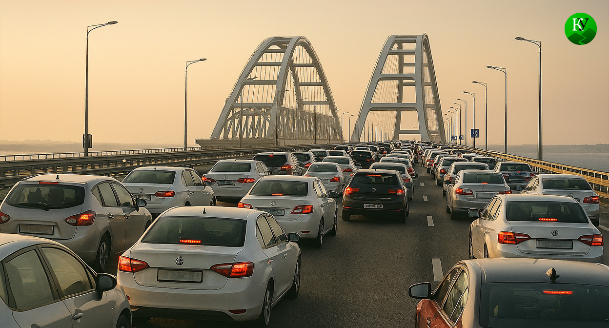 Пробка на Крымском мосту. Иллюстрация создана "Кавказским узлом" с помощью ИИ в программе Copilot