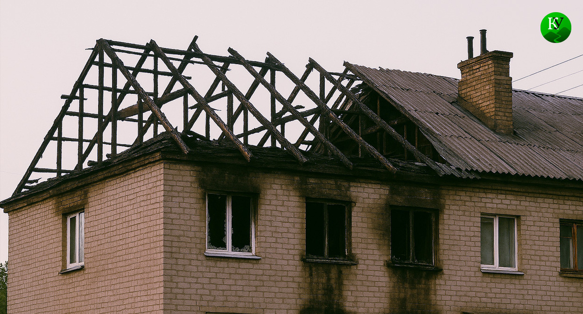 Крыша после пожара. Иллюстрация создана «Кавказским узлом» с помощью ИИ в программе Copilot
