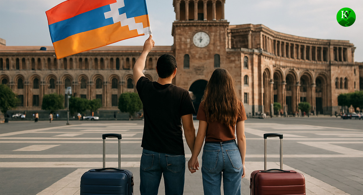 Беженцы из Нагорного Карабаха в Ереване. Иллюстрация создана «Кавказским узлом» с помощью ИИ в программе Copilot