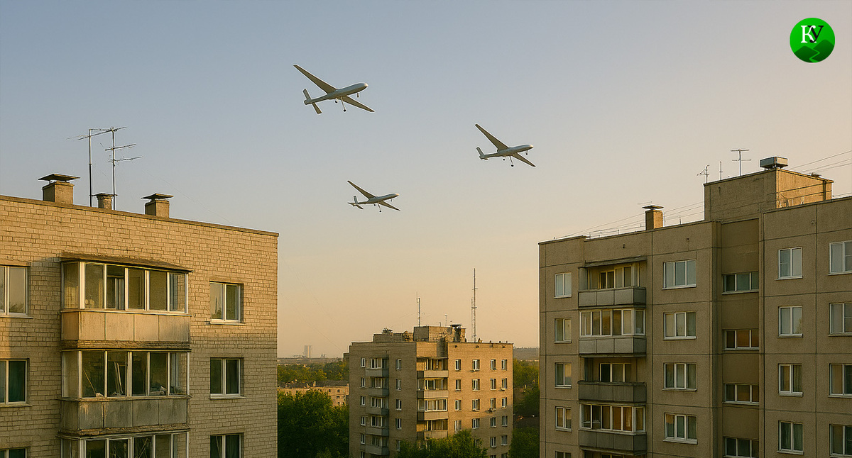 БПЛА над городом. Иллюстрация создана "Кавказским узлом" с помощью ИИ в программе Copilot