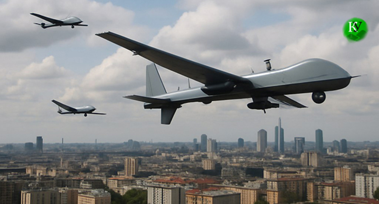 Беспилотники. Иллюстрация "Кавказского узла", созданная ИИ при помощи программы Copilot