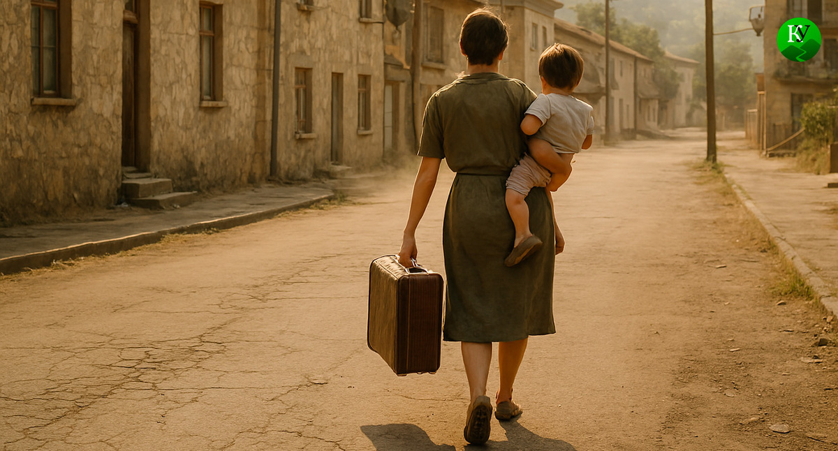 Беженцы. Иллюстрация создана «Кавказским узлом» с помощью ИИ в программе Copilot