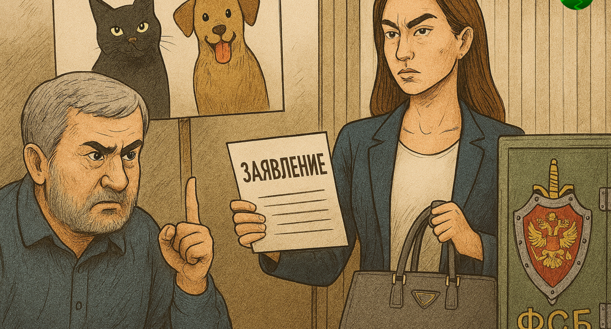 Конфликт активистов с заявлением в ФСБ. Иллюстрация создана "Кавказским узлом" с помощью ИИ в программе Copilot.