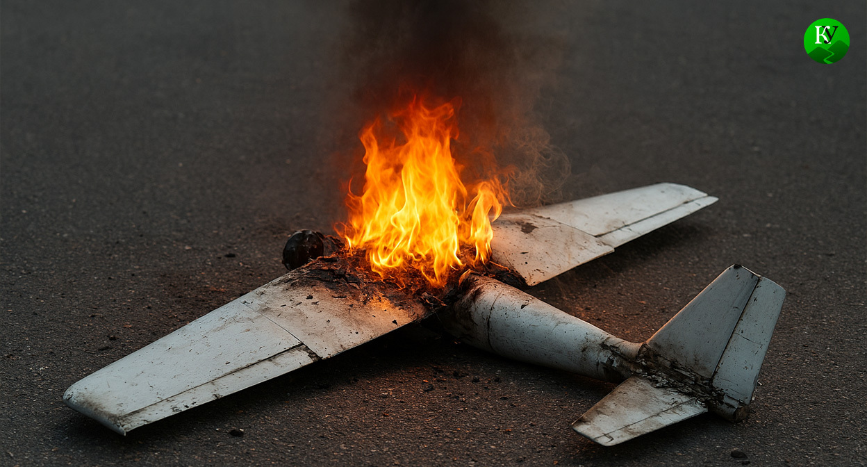 БПЛА горит. Иллюстрация создана "Кавказским узлом" с помощью ИИ в программе Copilot