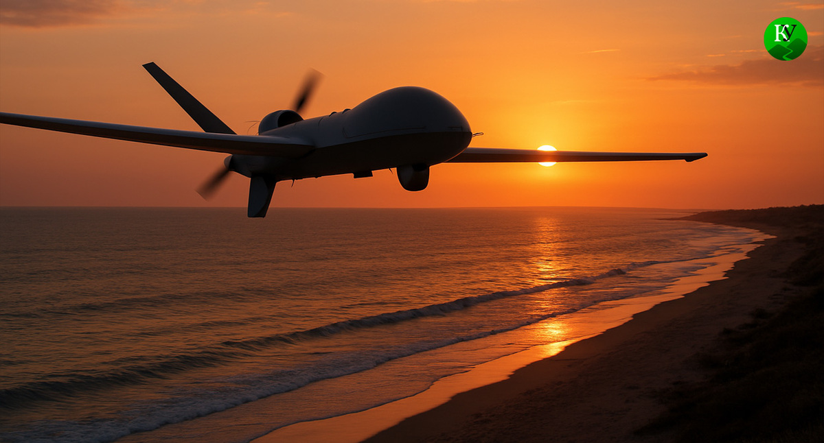 БПЛА над морем. Иллюстрация создана «Кавказским узлом» с помощью ИИ в программе Copilot