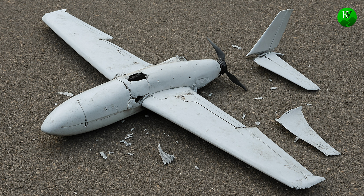 Обломки БПЛА. Сгенерируй пожалуйста горизонтальную картинку: