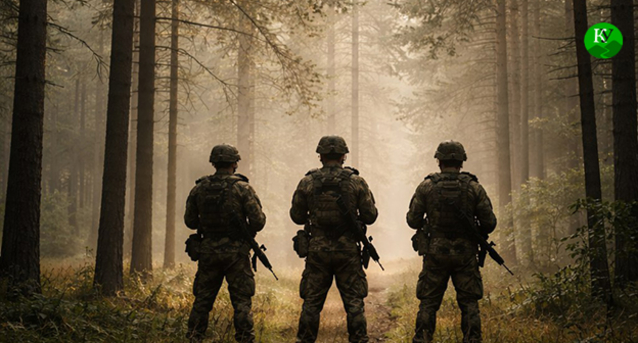 Военнослужащие. Иллюстрация "Кавказского узла" созданная ИИ при помощи программы Copilot