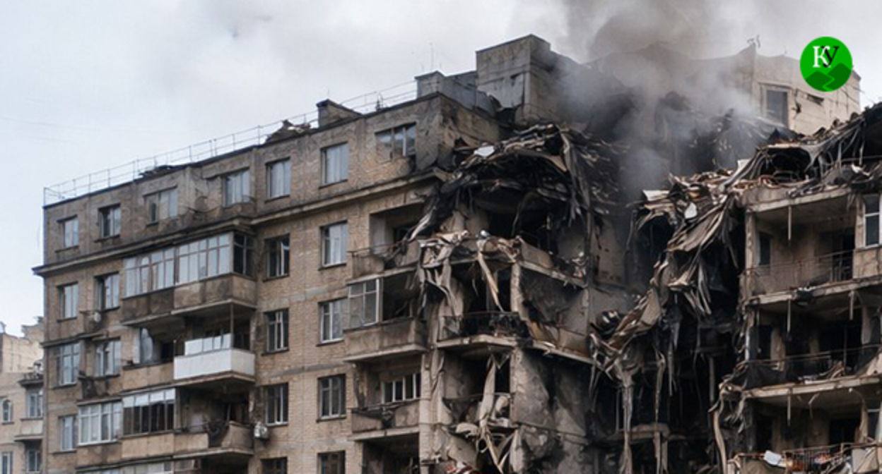 Разрушенный многоэтажный дом. Иллюстрация создана "Кавказским узлом" при помощи ИИ в программе Copilot