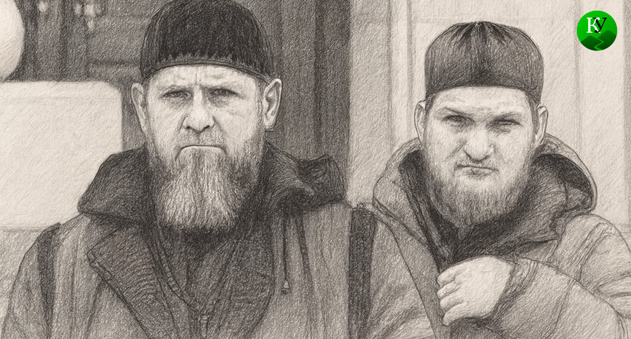 Рамзан и Ахмат Кадыровы. Иллюстрация создана «Кавказским узлом» с помощью ИИ в программе Copilot