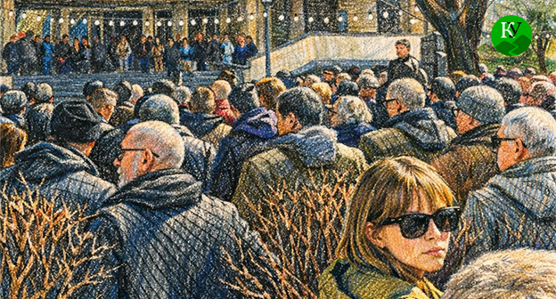 Акция протеста. Иллюстрация "Кавказского узла" созданная ИИ при помощи программы Copilot