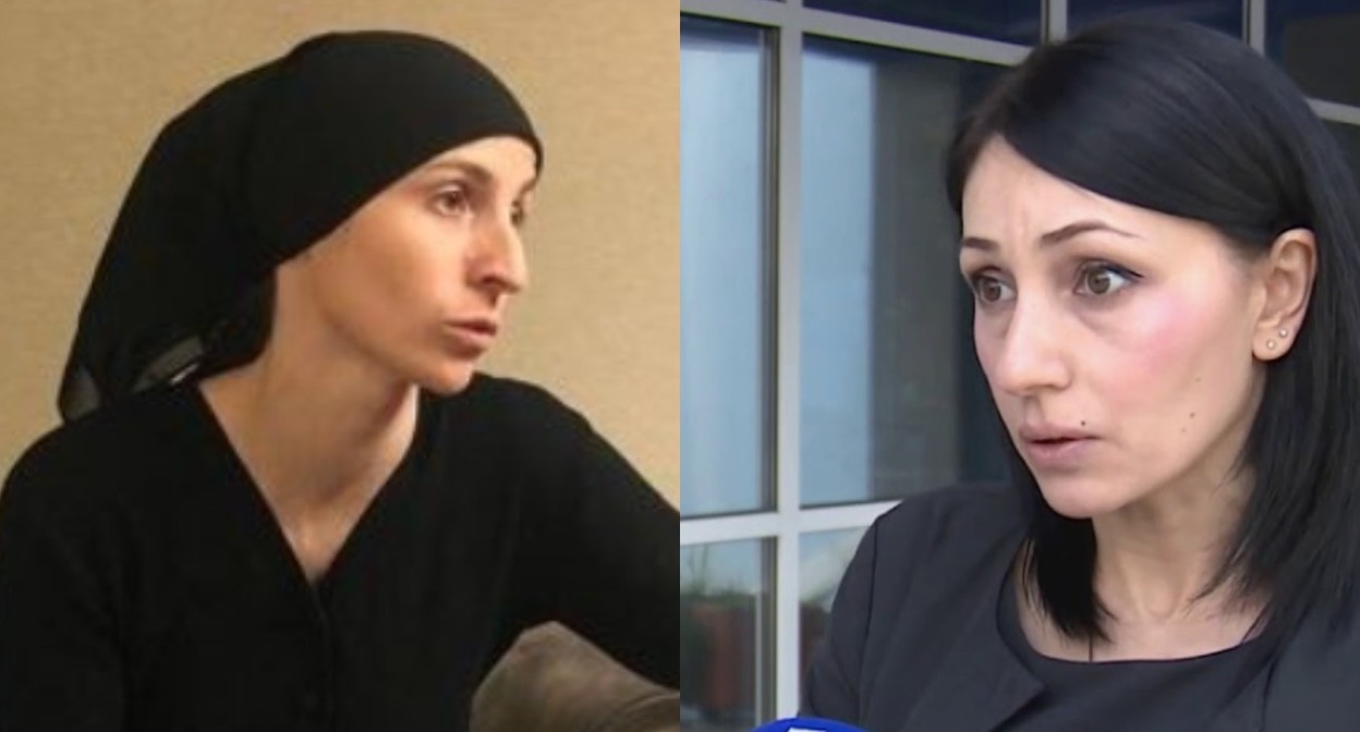 Оксана Сотиева (слева) и Земфира Цкаева. Коллаж "Кавказского узла". Скриншот фото телекомпании "Ир" https://mc-ir.ru/oksana-sotieva-v-nashem-obshhestve-ne-ostalos-chelovechnosti/ и стоп-кадр видео "Основа" https://www.youtube.com/watch?v=QH7Pr78M6oM.