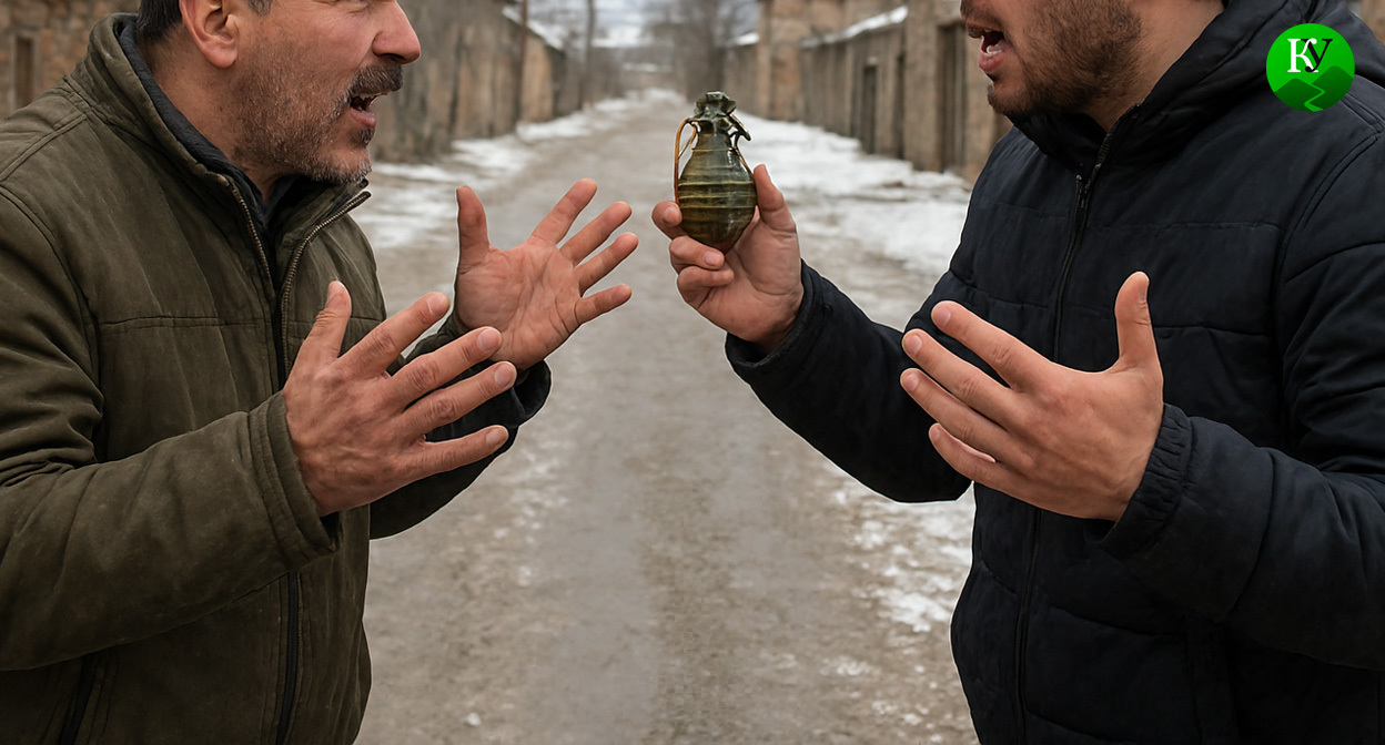 Двое мужчин спорят. Иллюстрация создана «Кавказским узлом» с помощью ИИ в программе Copilot