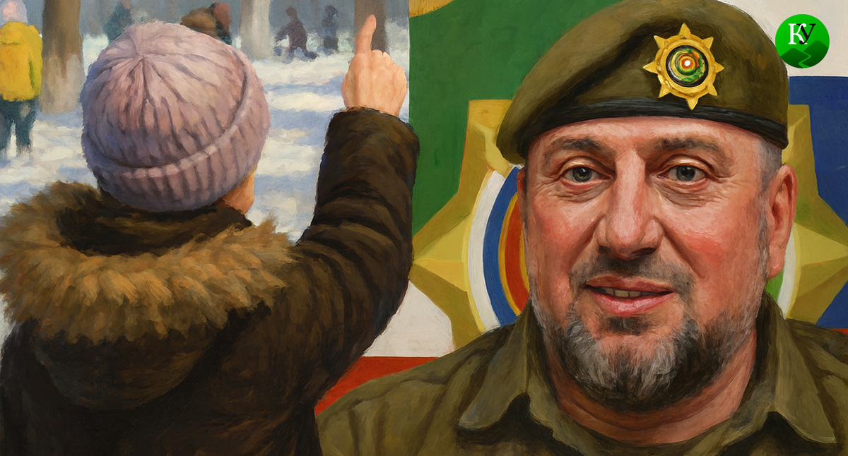 Воспитаница детского сада и Апти Алаудинов. Иллюстрация создана «Кавказским узлом» с помощью ИИ в программе Copilot