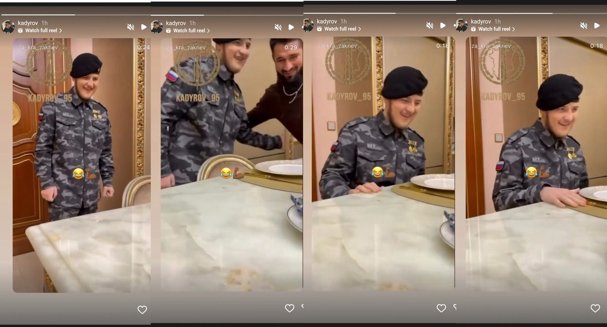 Кадры сторис Адама Кадырова (Dustum / Instagram*). Коллаж "Кавказского узла". 