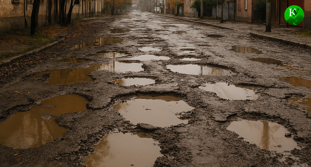Разбитая дорога. Иллюстрация создана «Кавказским узлом» с помощью ИИ в программе Copilot