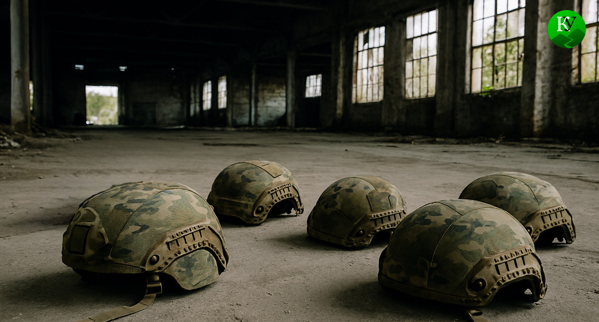 Каски военных. Иллюстрация создана «Кавказским узлом» с помощью ИИ в программе Copilot
